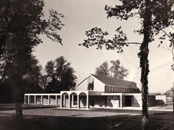 Black and white image of a funeral home circa 1920s