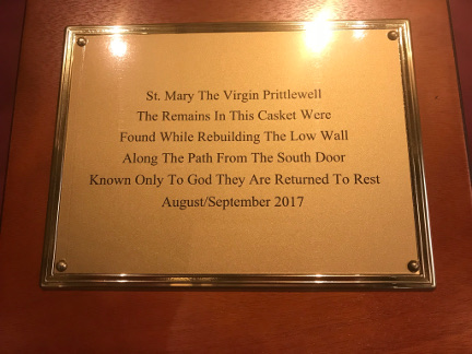 Image of plaque explaining the contents of the casket.