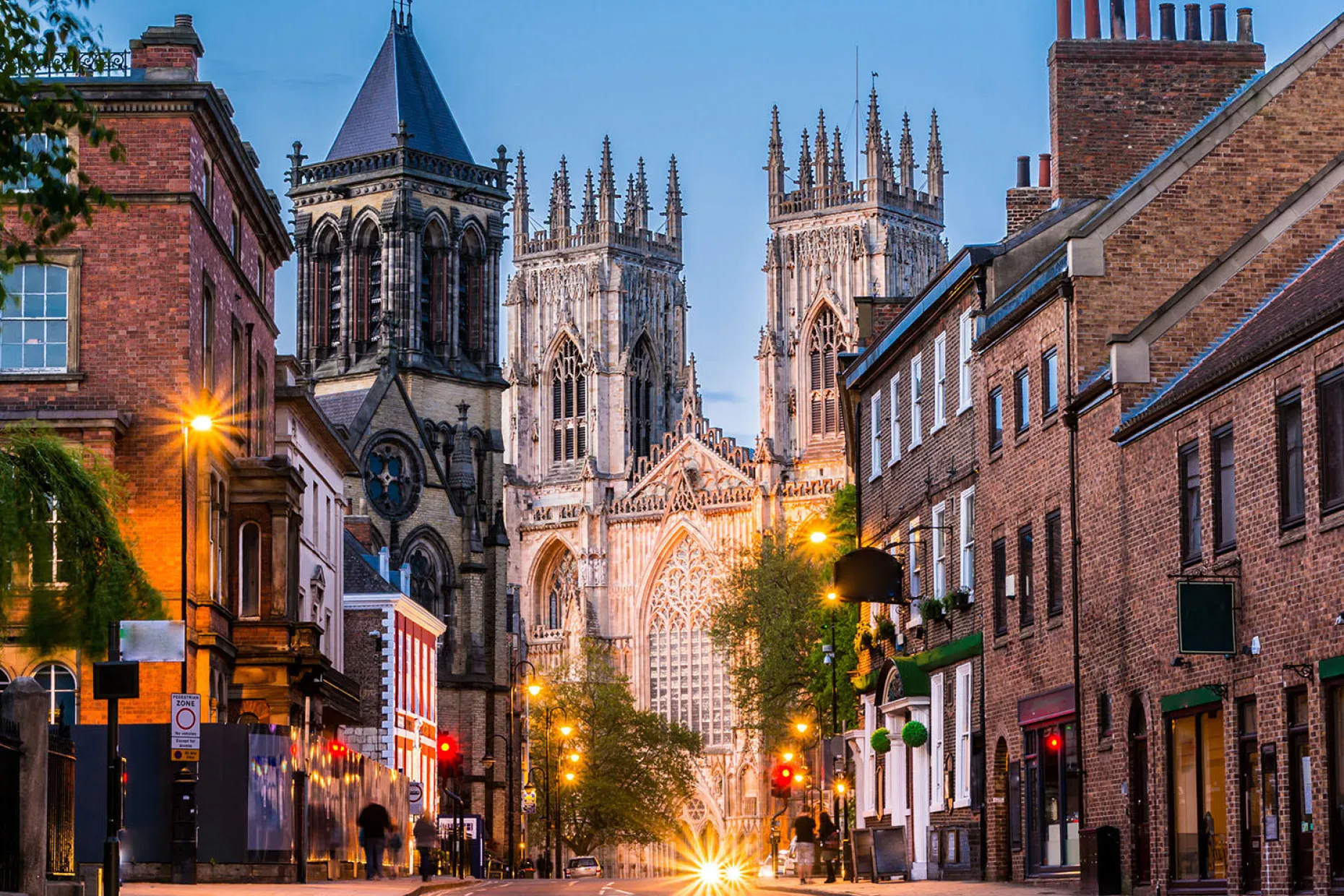 Evening cityscape view from the street with York Minster