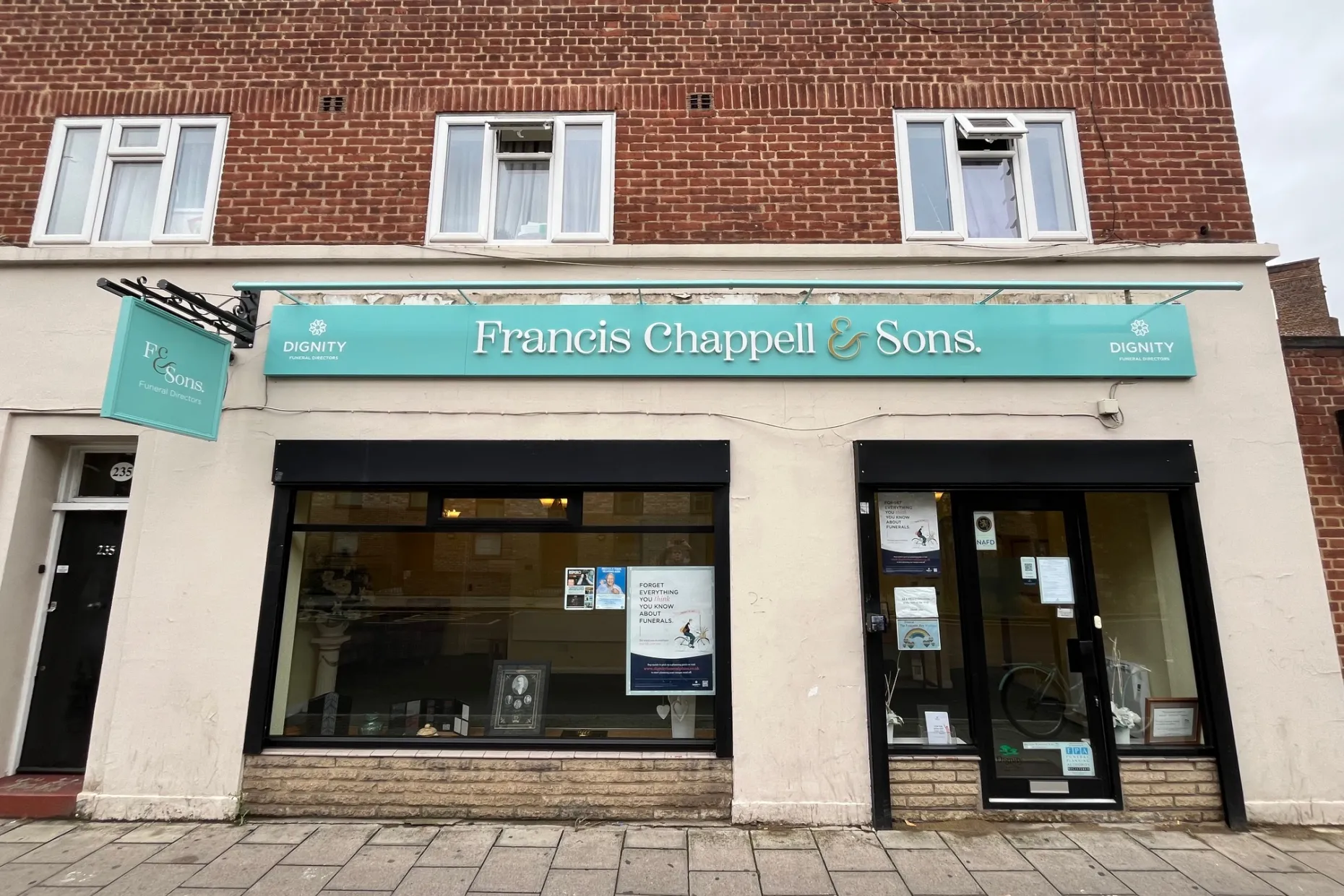Francis Chappell & Sons Funeral Directors branch on East Street, Walworth, London.