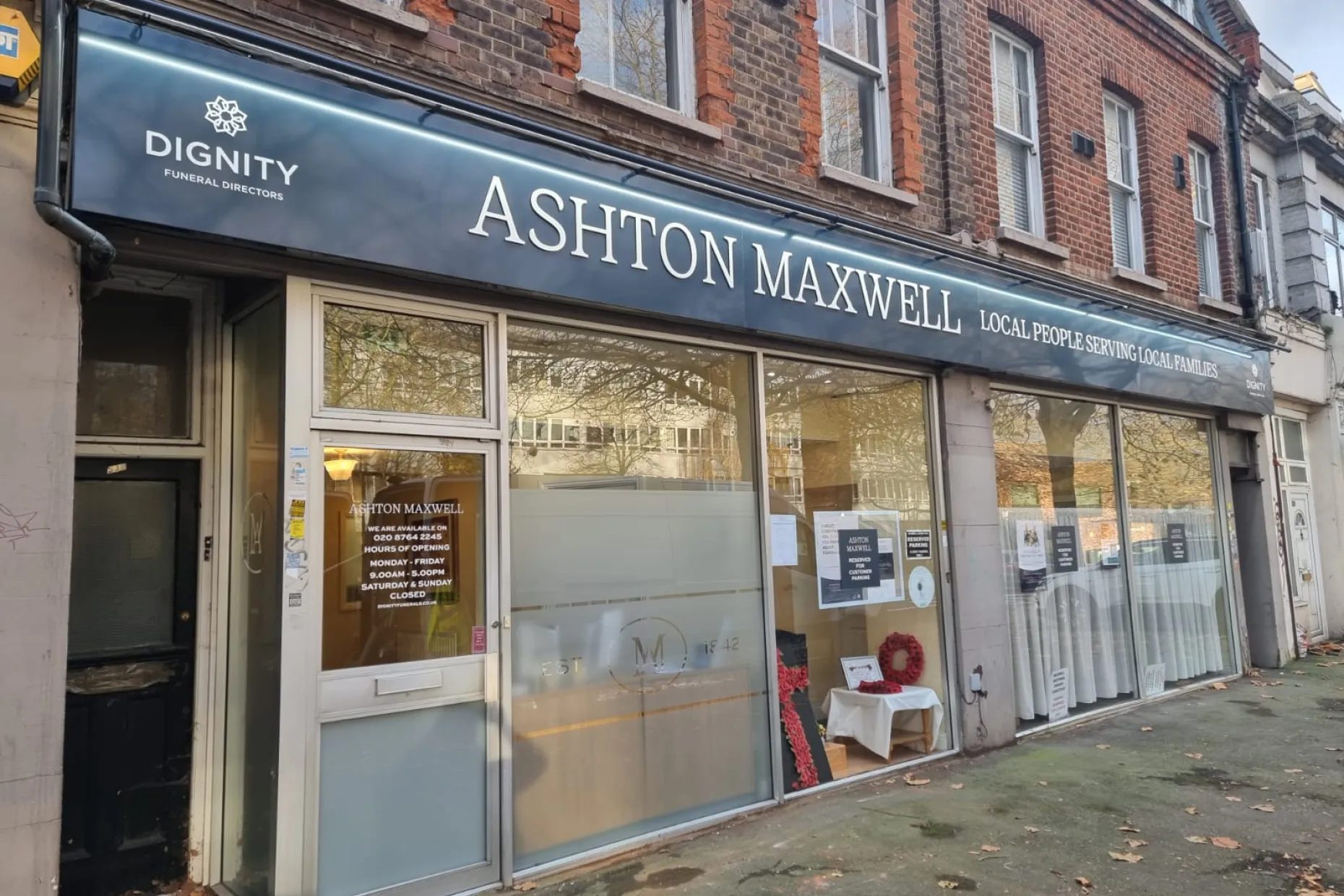 Ashton Maxwell Funeral Directors branch on Streatham High Road, London.