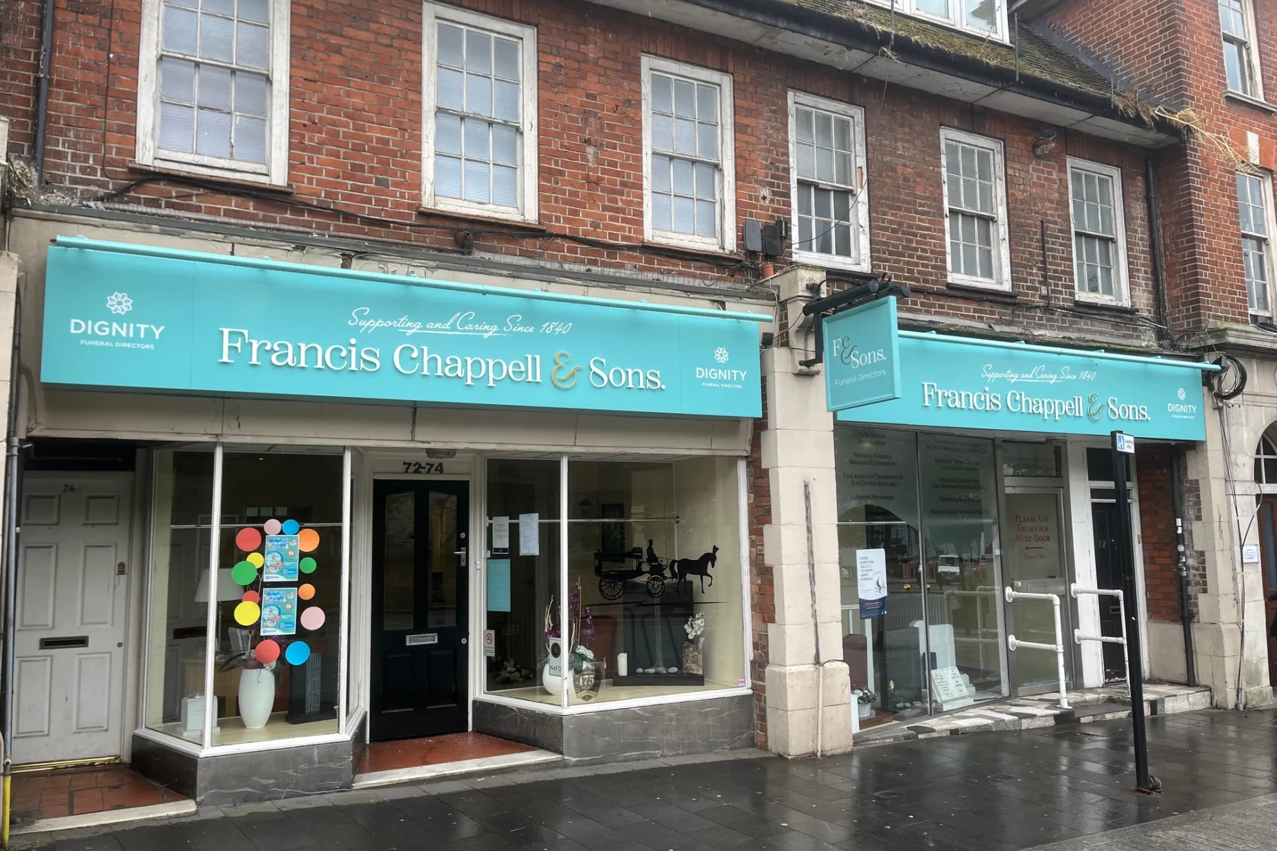 Francis Chappell & Sons Funeral Directors branch on High Street, Eltham, London.